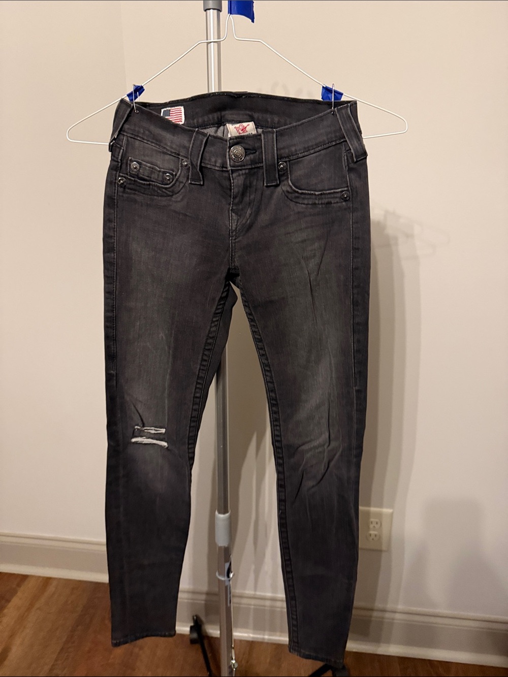 True Religion Black Skinny Jeans with Knee Rip